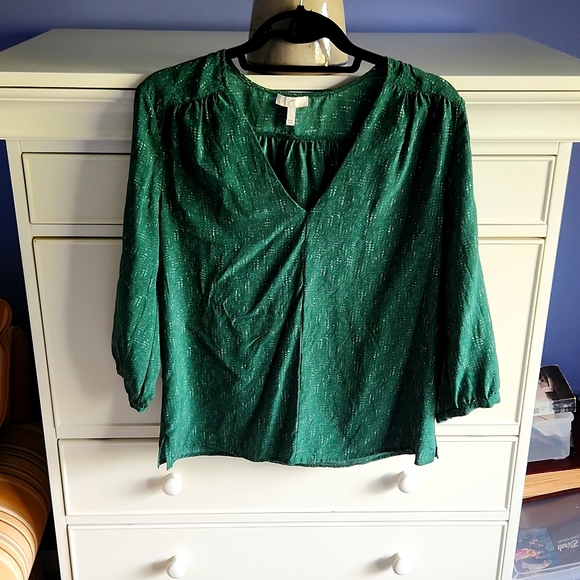 EUC Joie Green Print Silk V Neck Popover Blouse - Picture 1 of 6